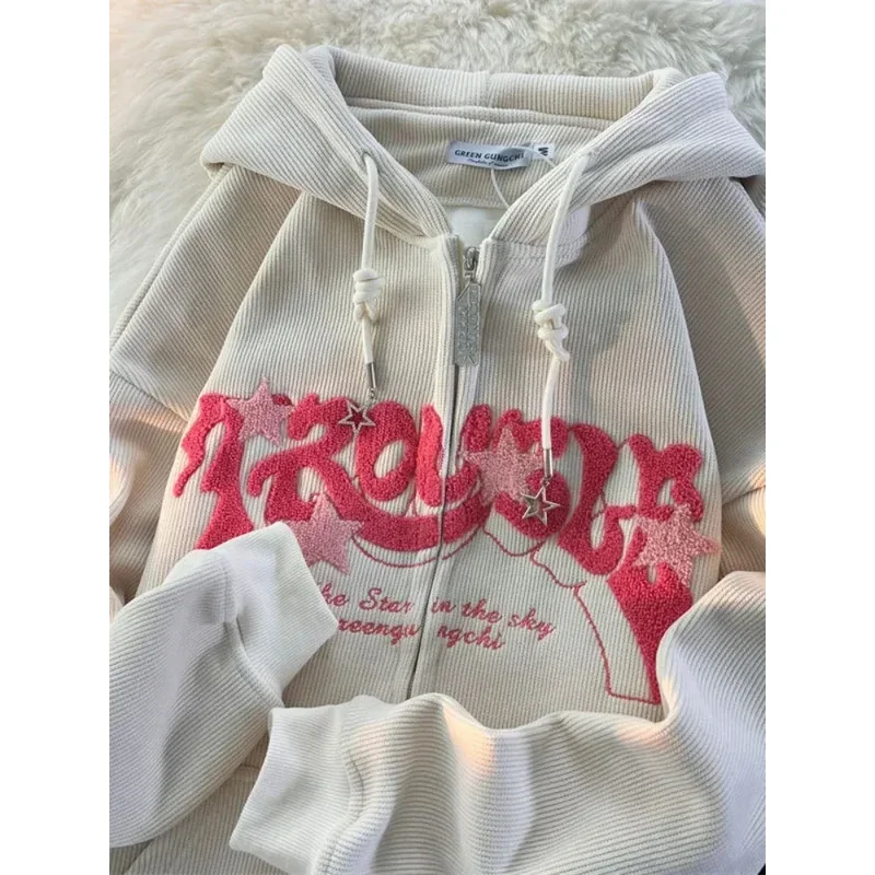 Deeptown-sudaderas con estampado de estrellas para mujer, sudaderas con capucha con estampado de estrellas de gran tamaño, ropa de calle Vintage, Top con cremallera MN1