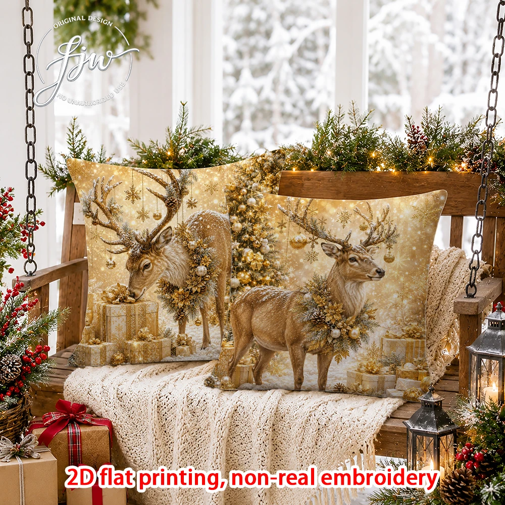 2D FLAT-2PCS Christmas Reindeer Snowman Santa Throw Pillow Covers Sofa bedroom porch New Year decoration only pillowcase