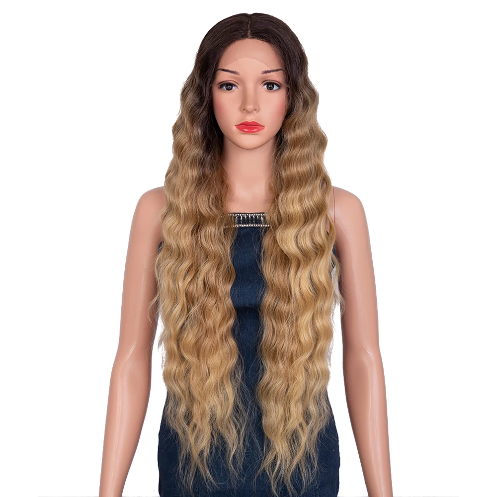 Synthetic Lace Wig Long Deep Wavy Ombre Blonde Brown Lace Wigs For Black Women Heat Resistant Cosplay Wigs