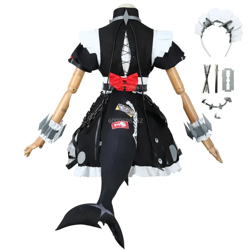 Ellen Joe-Disfraz de Cosplay Zenless Zone Zero, vestido de sirvienta, uniforme negro, accesorio de cola, conjunto completo, traje de fiesta de Halloween para mujer