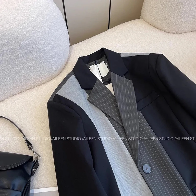 سترة نسائية كلاسيكية كلاسيكية أنيقة بأكمام طويلة معطف هاراجوكو Y2K موضة كاجوال كورية سوداء للمكتب للسيدات #3