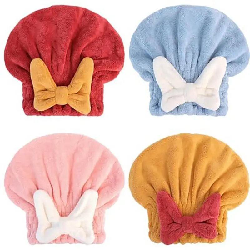 Lovely Hair Drying Cap Little Bow Towel Quickly Dry Hair Shower Hat Wrapped Towels Bathing Cap Bathroom Accessories