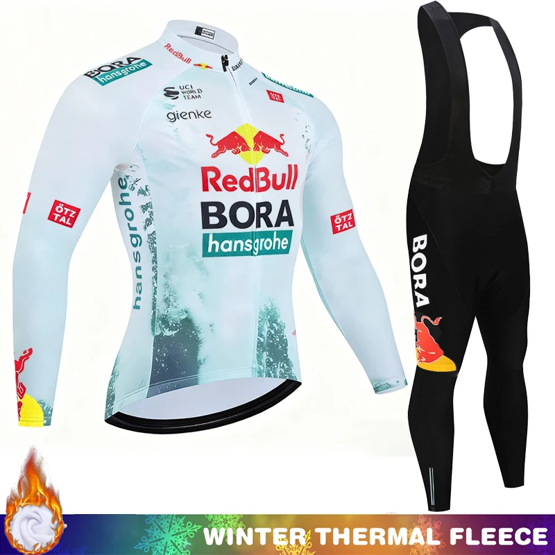 ملابس ركوب الدراجات للرجال الشتاء الأحمر الثور الحراري الصوف مريلة ملابس للرجال جيرسي البلوز طويلة الأكمام الرجعية دراجة مجموعات 2026 مجموعة
