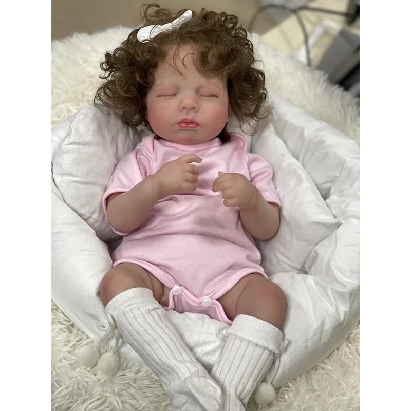 48cm Reborn Dolls Loulou Sleeping Girl Cotton Body Lifelike Curly Hair with 3D Skin Venis Painting juguetes para niños