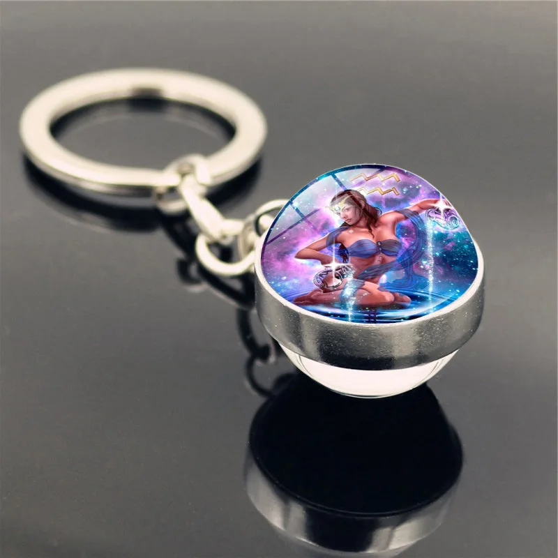 keychain aries 12 Zodiac Signs Glass Cabochon Constellations Keychain Fashion Jewelry Virgo Cancer Cancer Aries Gemini Birthday