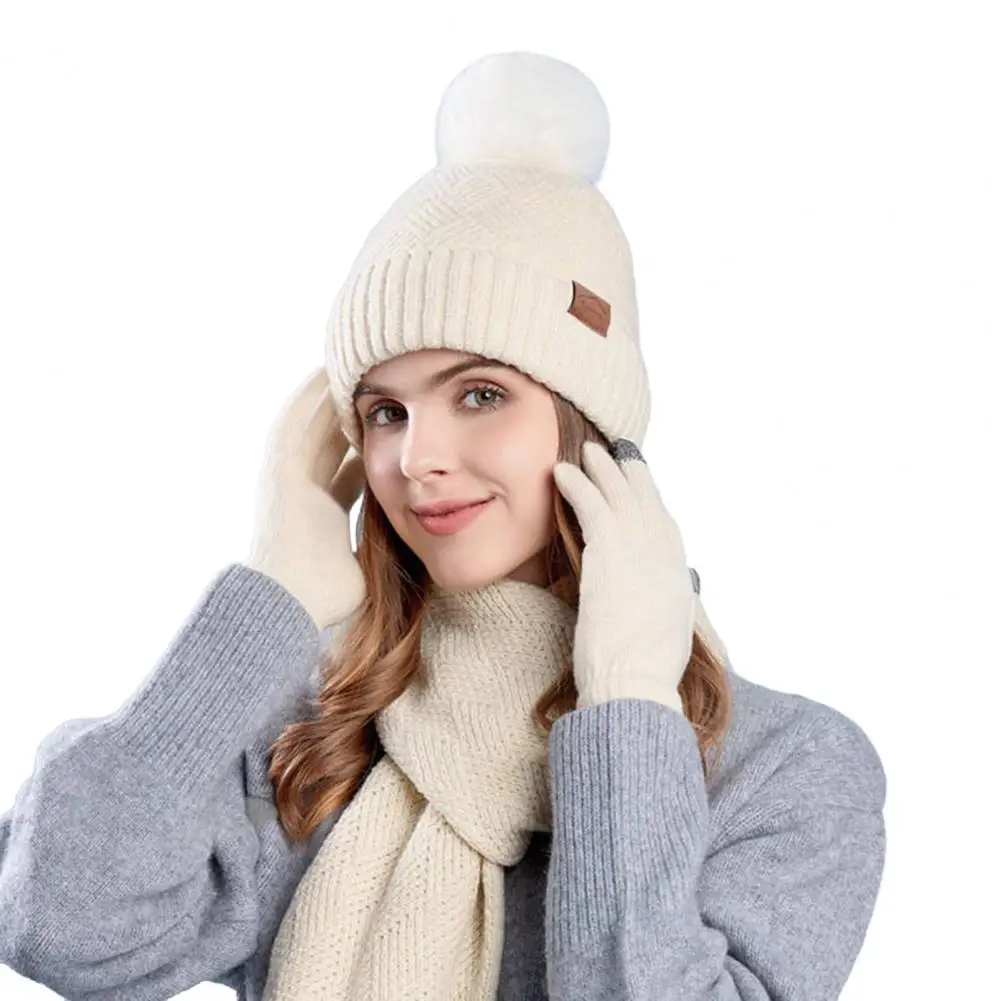 

Classic Winter Hat Scarf Glove Combo Stylish Women's Winter Hat Scarf Gloves Set with Faux Fur Pompom Ball for Women for Her