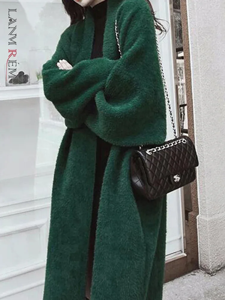 LANMREM Imitation Mink Velvet Coat 2024 Winter New Thickened Knitted Cardigan Loose Oversized Sweater For Women 2DA2985