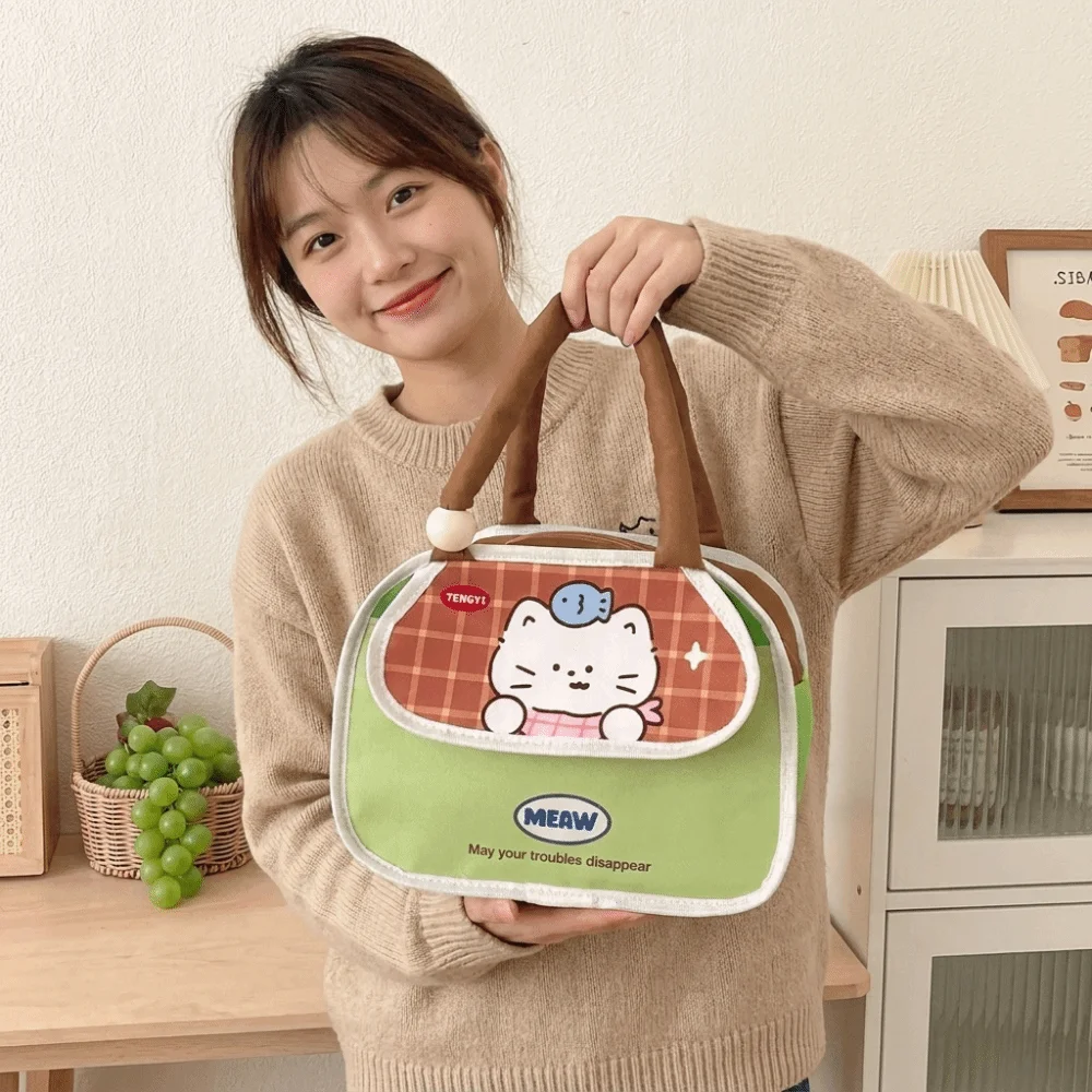 Portable Cartoon Insulated Lunch Bag Large Capacity Aluminum Mold Lunch Box Bag Cold Insulation Patchwork Design