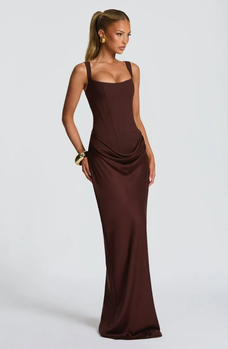 Fischgräten-Träger-Jumpsuit, einfarbig, figurbetontes Kleid, schlankmachend und elegant, Abendkleid mit stilvollem Flair – Detail 9