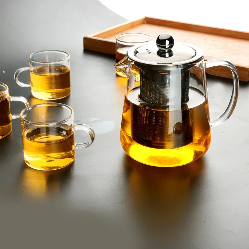 Heat Resistant Glass Teapot With Stainless Steel Infuser Heated Container Tea Pot Good Clear Kettle Square Filter Baskets