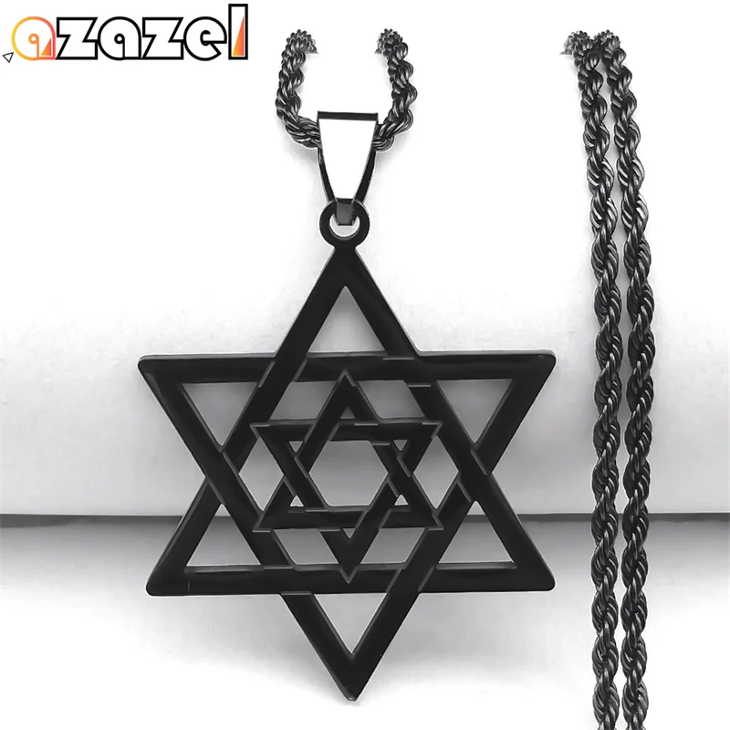 Goth Magen Star Of David Hexagram Pendant Necklace for Men Stainless Steel Black Color Hollow Necklaces Jewelry Gifts N6120S08