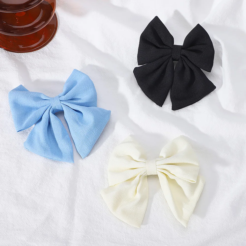 2Pcs/Set Sweet Elegant Bow Ribbon Hair Clip Fashion Simple Solid Clip Hair Pin Retro Barrettes with Clips Girls Hair Accessories