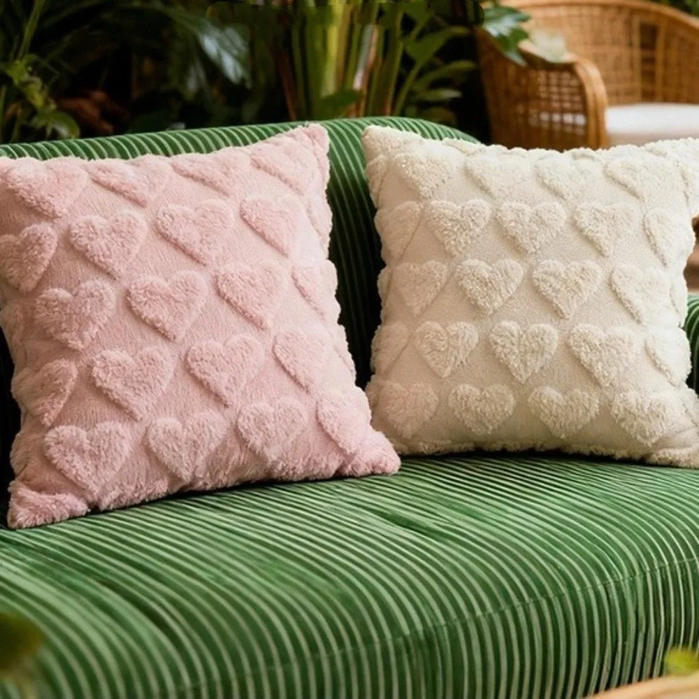 45*45 CM Heart Plush Pillow Cover Romantic Soft Throw Pillow Cover Wear Resistant Comfortable Pillowslip Sofa Decor