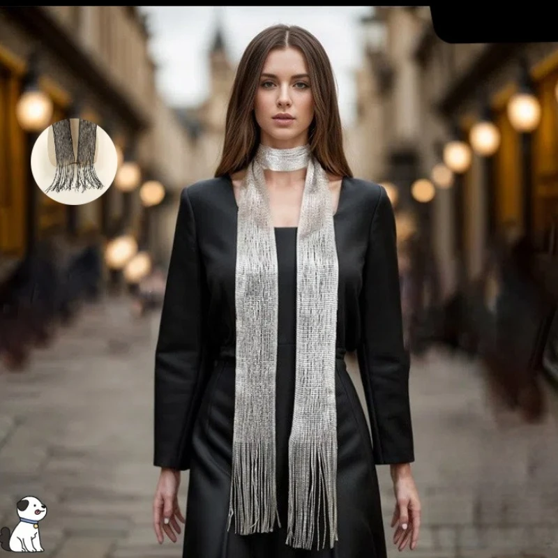 

Thin Long Solid Color Scarf Gold Silver Shiny Silk Lightweight Commuting Breathable Ribbon Elegant Accessory
