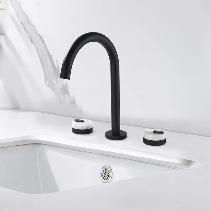 

Three Hole Widespread Bathroom Sink Faucet Deck Mounted Dual Handle Hot and Cold Mixer Tap 8 Inch Lavatory Vanity Sink Faucet