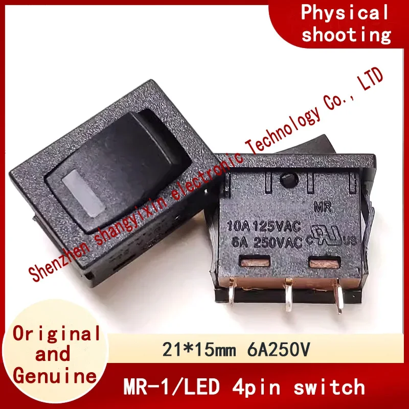 Original genuine 21*15mm ship type switch MR-1-112-F0E-BBR Pin 2 with red LED 6A250V