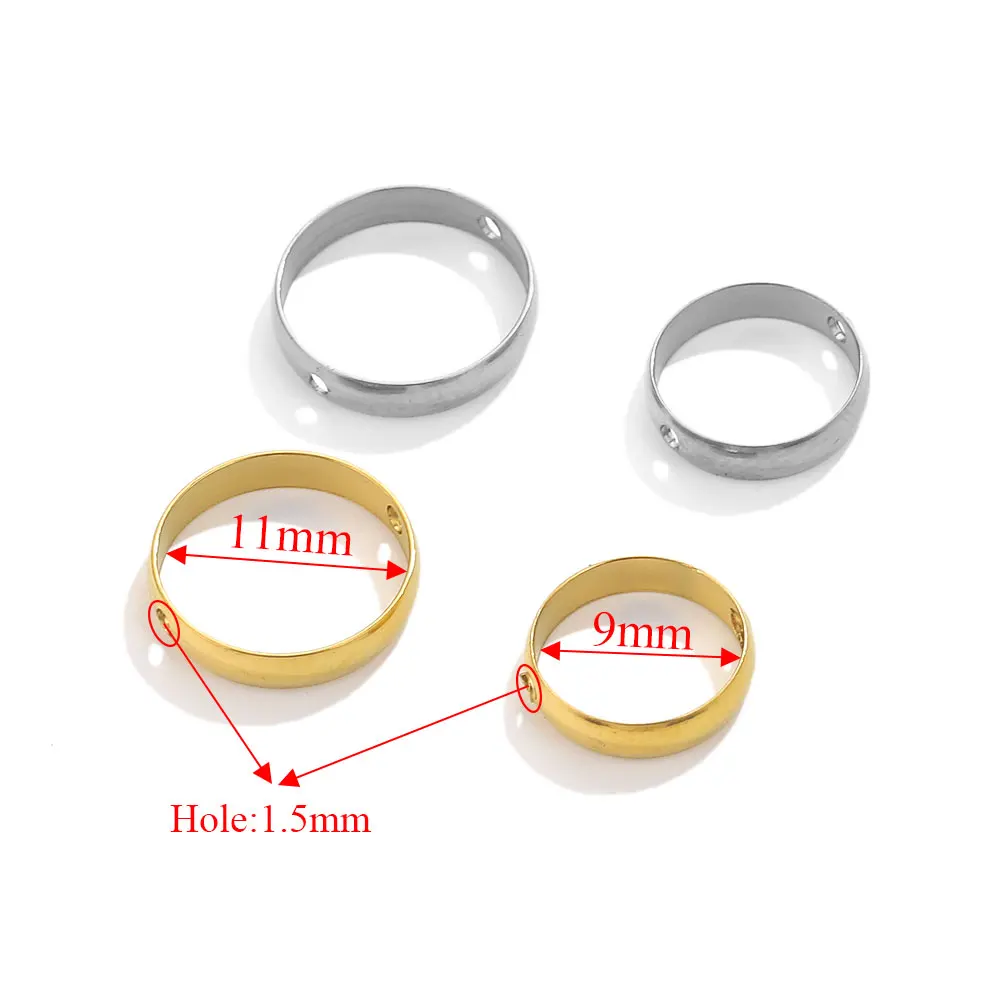 10pcs Gold Plated Stainless Steel Connect Beads Frame Ring Through Hole Bead Circle For DIY Beading Jewelry Making Supplies