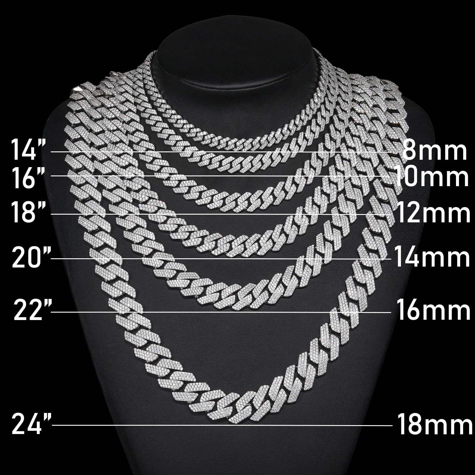 

High Quality H ip Hop Jewelry 6-20mm Sterling Silver VVS Silica Diamond Iced Cuban Men's Chain Necklace