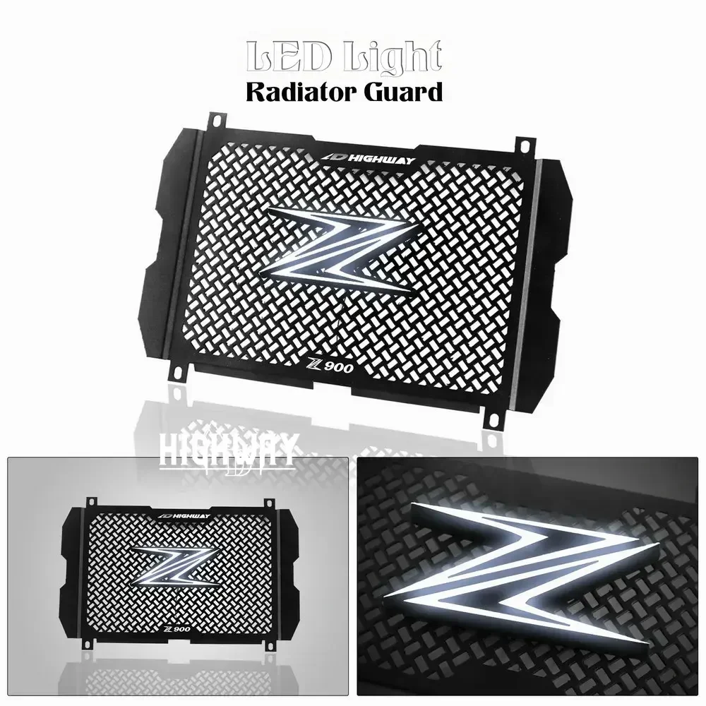 ไฟ LED หม้อน้ํารถจักรยานยนต์ Grille COVER GUARD อลูมิเนียมน้ํามันป้องกัน Protector สําหรับ KAWASAKI Z900 Z 900 2017-2020