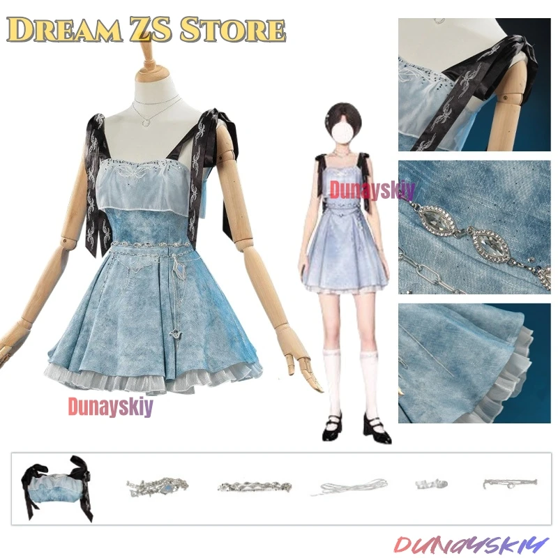 

Game Love And Deepspace Mc Player Cosplay Xia Yizhou Caleb Couple Birthday Girl Blue Camisole Dress Suit for Woman Girls Skirt
