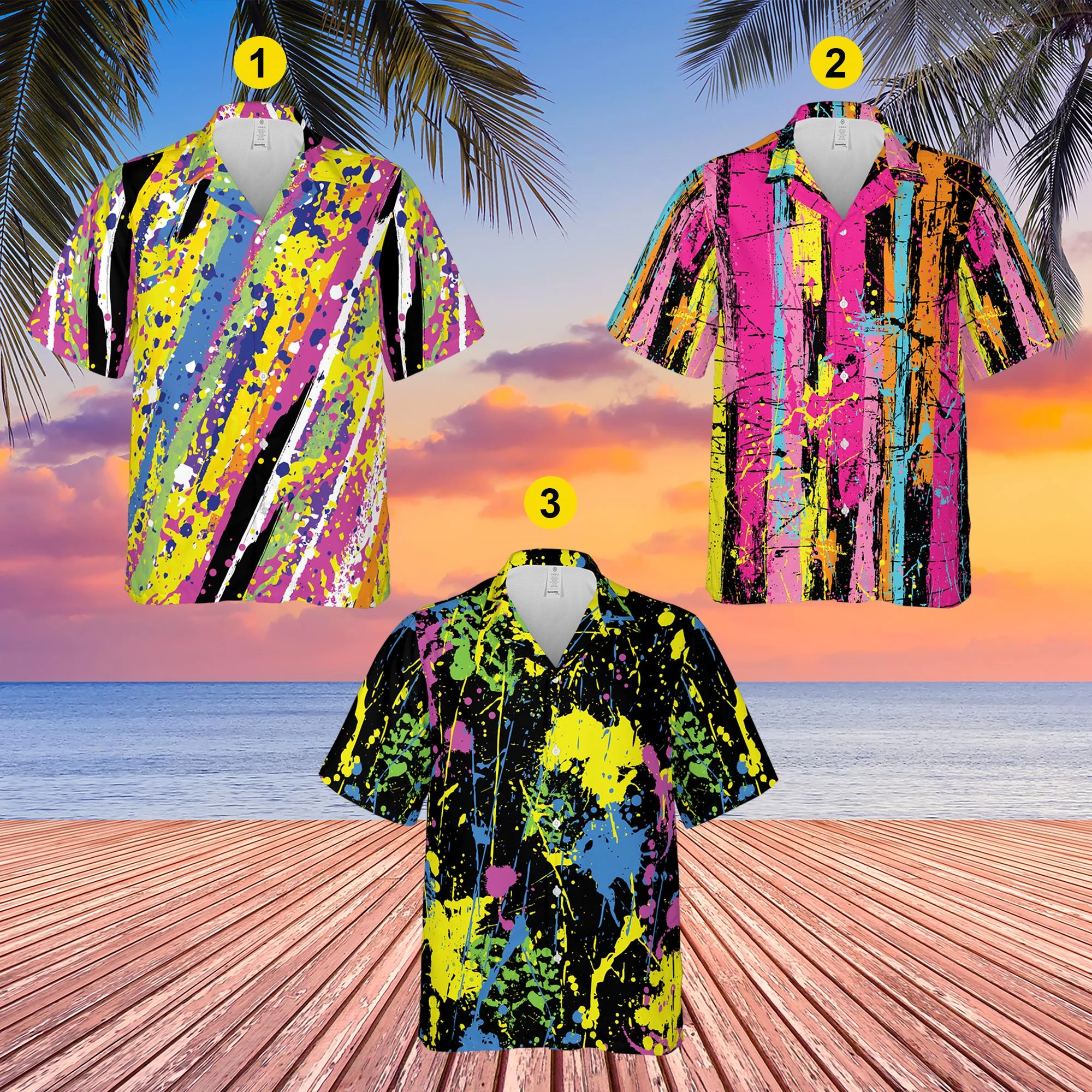 

Neon Paint Spatter Hawaiian Shirt 2025 Neon Party Button Down Shirts Colorful Neon Paint Blouses Retro Ink Splash Lapel Blouse