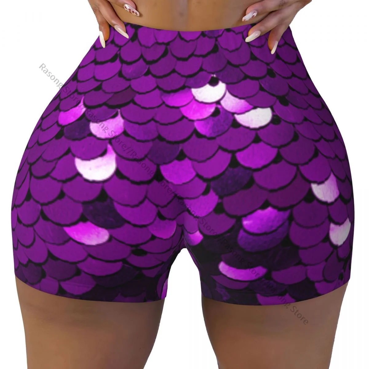 Pantalones cortos de yoga Fondo de escamas de pescado Mujeres Biker Apretado Elástico Entrenamiento Deportes Leggings Ropa deportiva