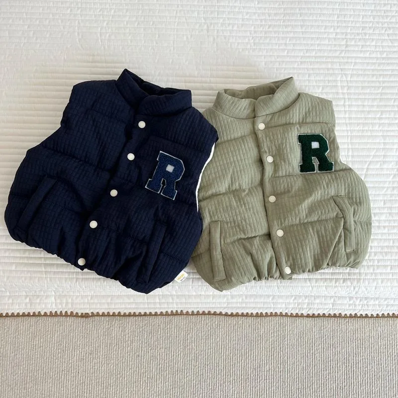 

Winter Kids Boys Waistcoat Letter Infant Baby Boys Padded Sleeveless Jackets Single Breasted Toddler Boys Thicken Warm Vest Coat