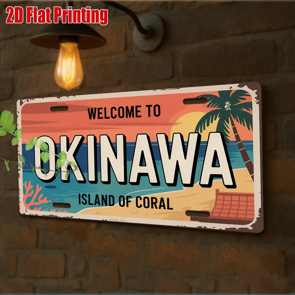 2D Flat Aluminum Okinawa Coral Island 1pc Vintage Aluminum Sign Rustic Asian Wall Decor Beach Paradise Souvenir