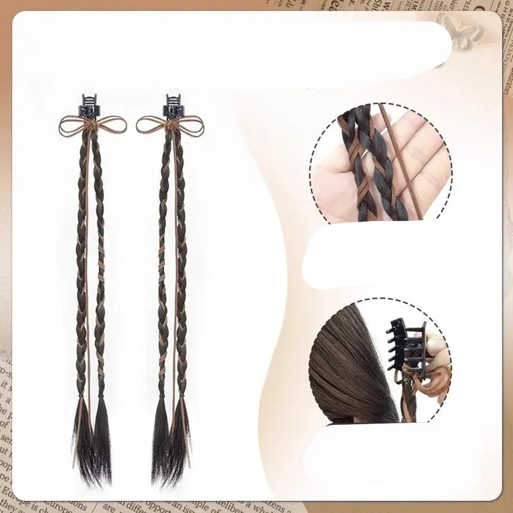 1PC Y2K Hot Girl Intrecciato Treccia Sintetica Parrucca Grab Clip Dolce Streamer Arco Hip-Hop Dreadlocks Coda di Cavallo Estensioni