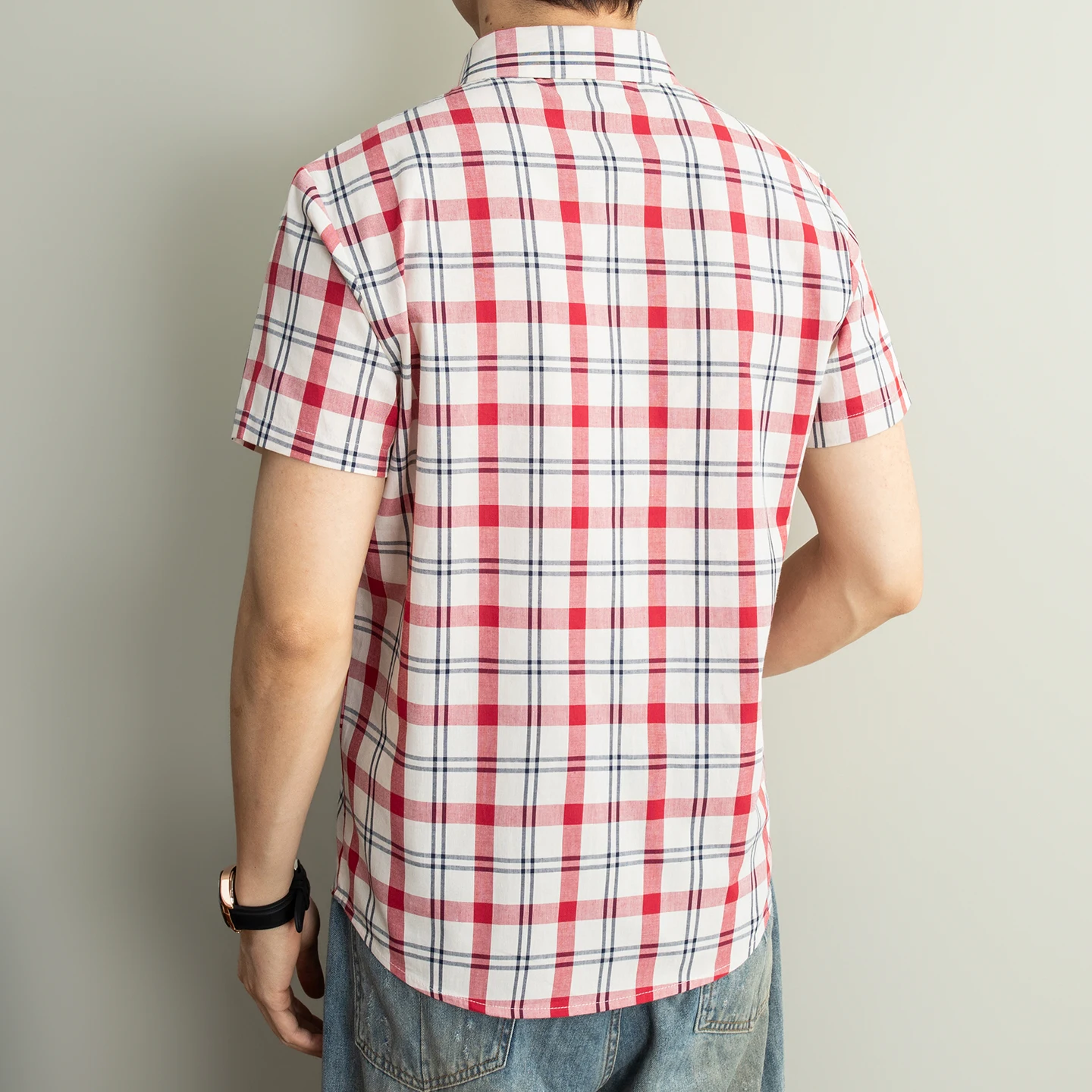 Men's 100% Cotton Short Sleeve Plaid Shirt Summer Casual Button Down Checkered Shirts Lightweight Breathable Top
