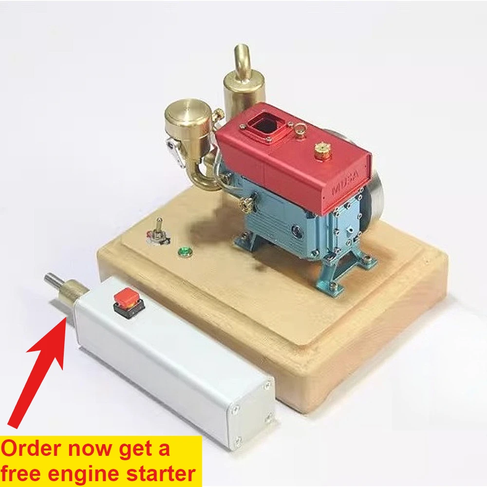 Retro Diesel Tractor Engine Model Metal Internal Combustion Engine Miniature Simulated Single Cylinder Engine with Starter