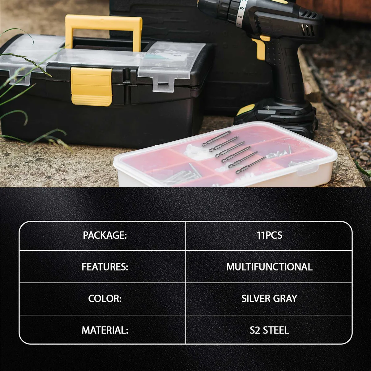 スチール製磁気ドライバービット,六角トルクスヘッド,t6,t7,t8,t9,t10,t15,t20,t25,t27,t30,t40,75mm, 11個