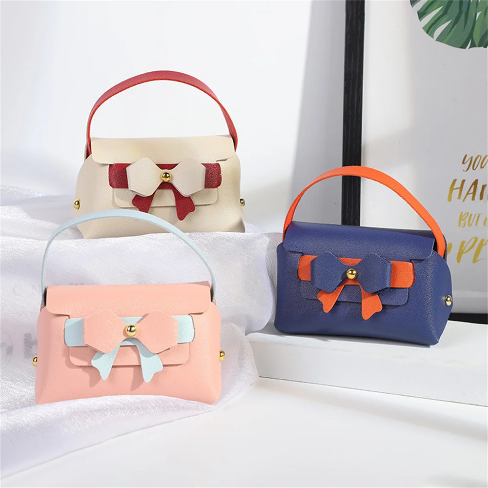 Women PU Leather Bowknot Wedding Bag with Gift Candy Packaging Box Portable Storage Box Handbag Lady Coin Purse Tote Bag