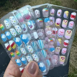 5 Sets 120 Pcs Kids Press-On Nails Set with Jelly Glue & File Cute Patterns Premium Acrylic Material Safe & Harm-Free For Girls*