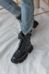 BJD Doll Shoe Boys Girls Handsome Cool Daily Black ID75 Round Toe Lace-up Thick-soled V-Buckle Ankle Boots Gift Doll Accessories