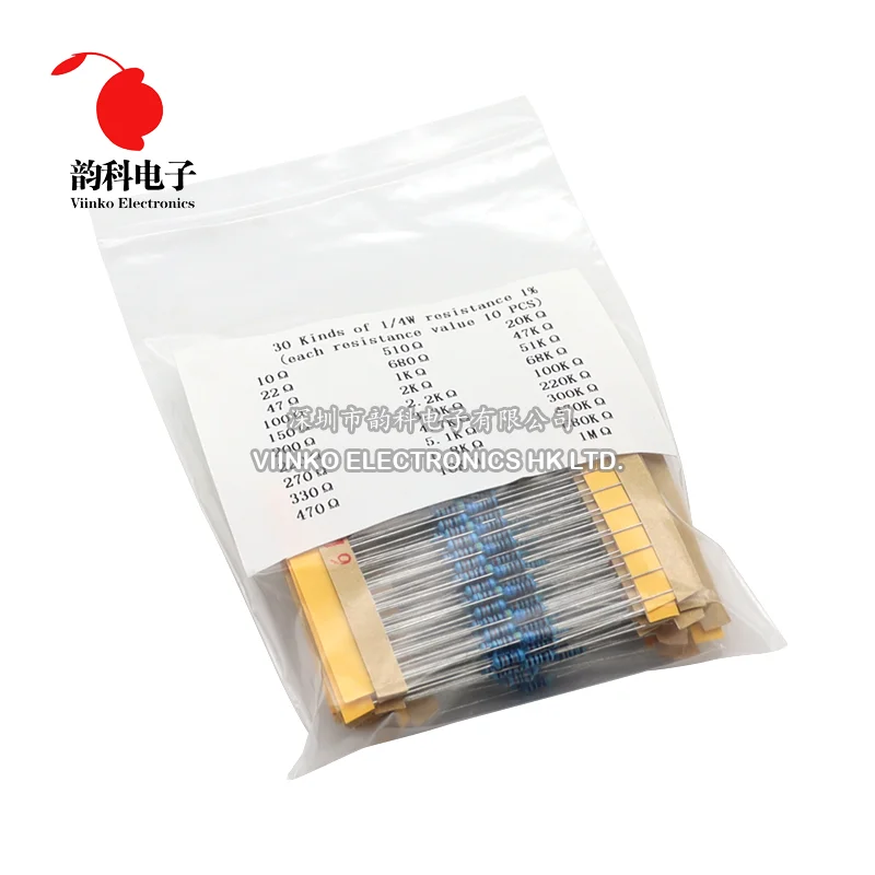 600pcs/set 300pcs/set 30 Kinds 1/4W Resistance 1% Metal Film Resistor Pack Assorted Kit 1K 10K 100K 220 ohm 1M Resistors