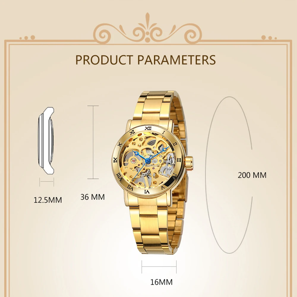 T-WINNER Jam Tangan Mekanis Kerangka Wanita Bermerek Mewah Jam Tangan Bezel Angka Romawi Jam Wanita Modis Baja Tahan Karat