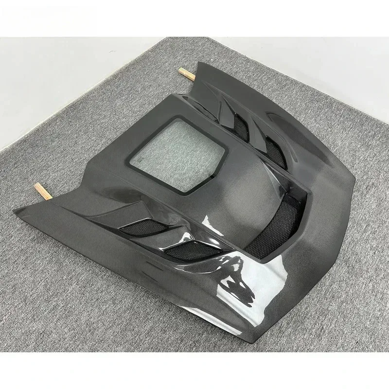 

High-quality KR-1 Style Glossy Carbon Fiber Car Hood Bonnet With Glass for C7 Z06