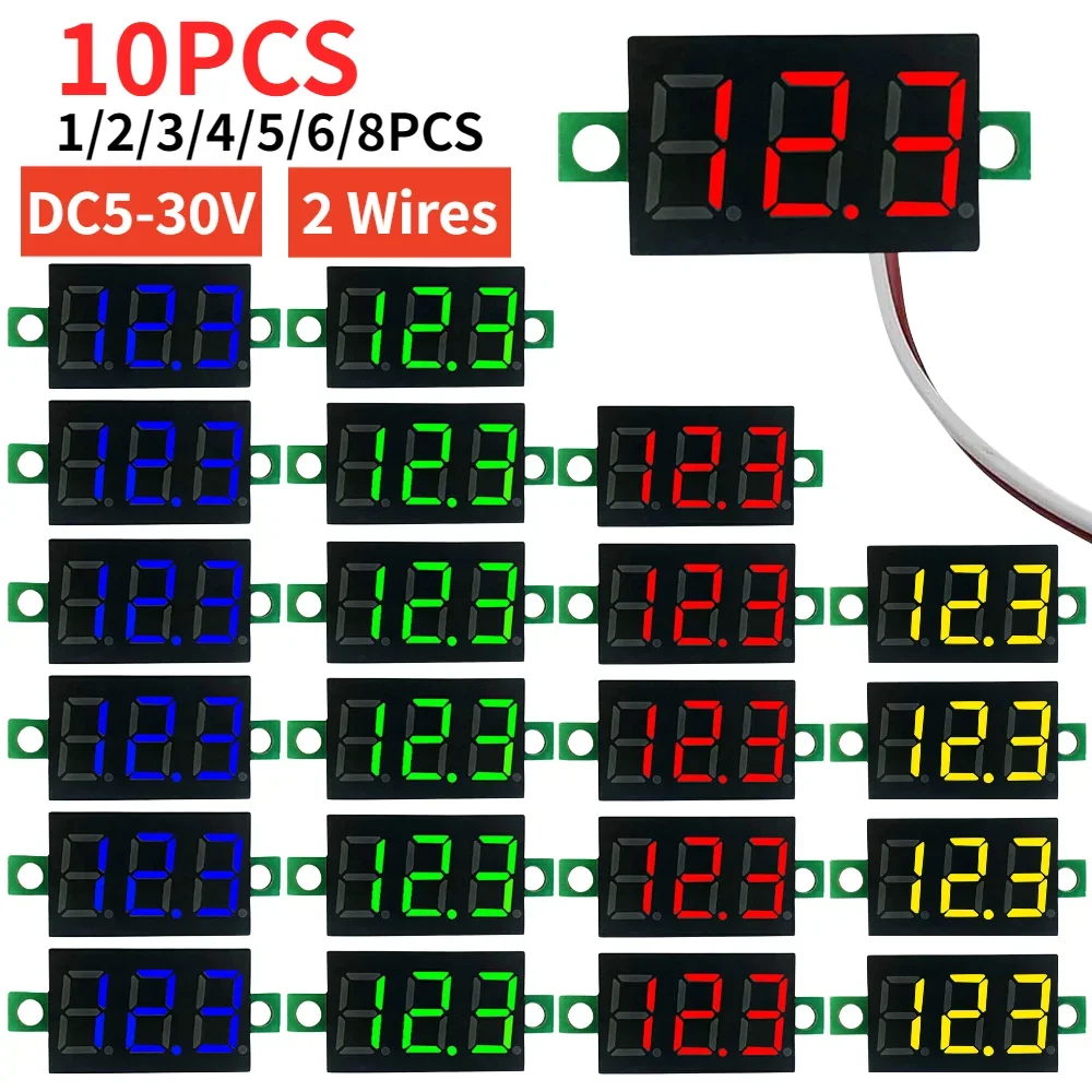 2 Wires Digital Voltmeter LED Screen Meter DC 2.5V-40V Digital Voltage Tester Pressure Measurement Power Voltage Detector Tool