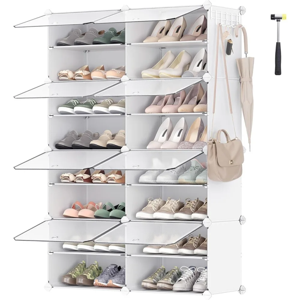 

Shoe Rack Organizer, 8-Tier Shoe Storage Cabinet for Closet and Entryway, Holds 32 Pairs of Shoes, Adjustable, White ULPC034W01