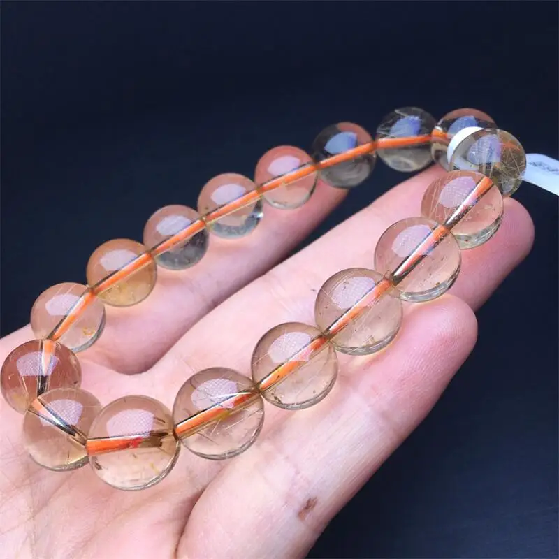 

10MM Natural Gold Hair Quartz Bracelet Reiki Healing Stone Fashion Jewelry Holiday Gift For Women 1pcs