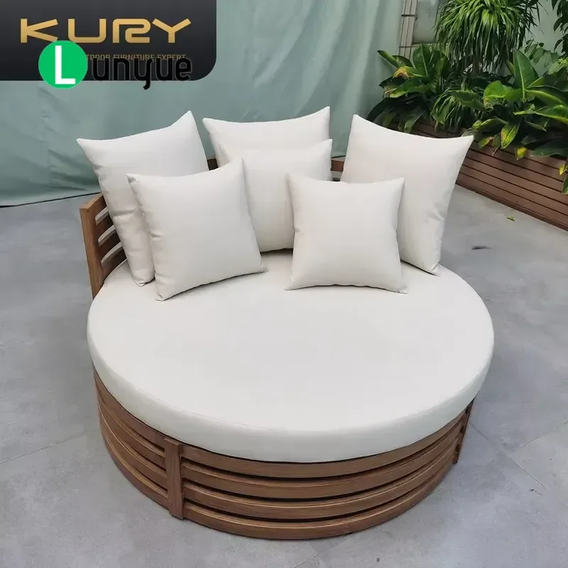 Modern Wooden Outdoor Lounge Chair Sunbed for Garden Courtyard Hotel Poolside Durable Patio Furniture Relaxing Swimming Area