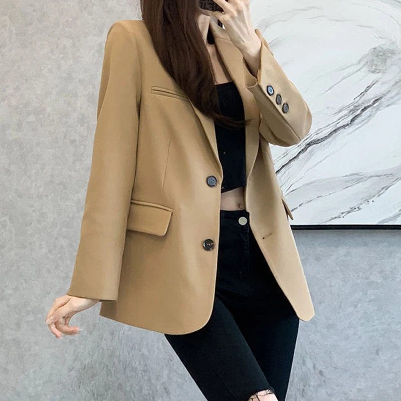 2022 Spring and Autumn New Suit Jacket Women\'s  Casual Slim Student Small Suit Women  Solid  Cotton  Winter