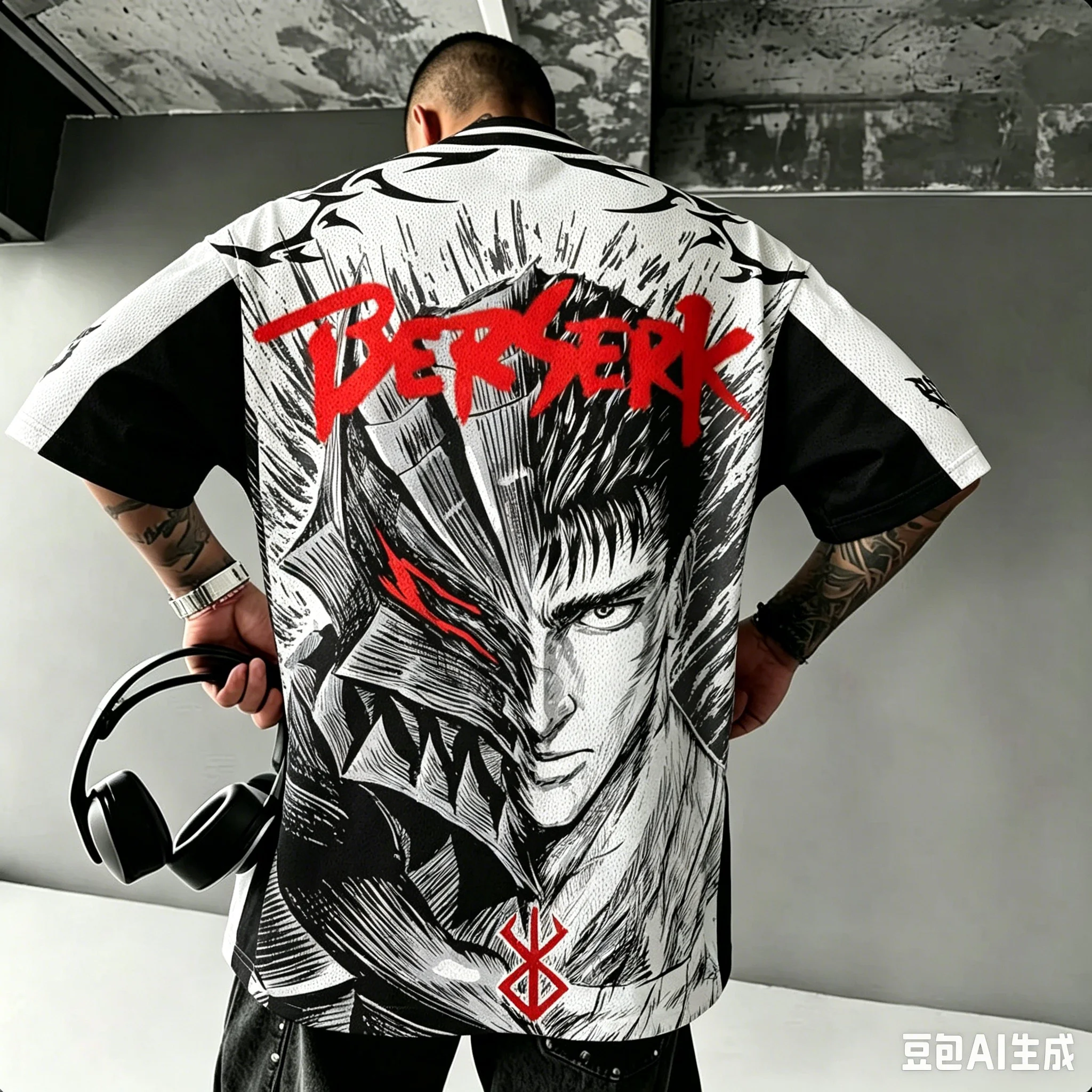 Nouveau T-shirt Homme Anime Berserk Guts Imprimé Intégral Oversize à Manches Courtes, Respirant, Séchage Rapide, en Maille, Style Street Gothique, Maillot de Fan