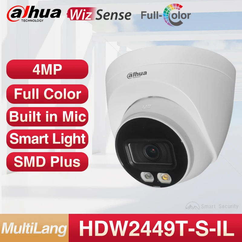 

Мини-камера Dahua WizSense 4 МП, 30 м, умная двойная фотокамера, полноцветная камера с обнаружением человека и встроенным микрофоном