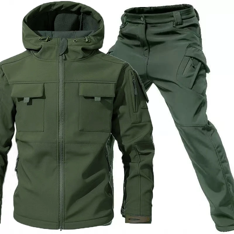 

Men Winter Autumn Fleece Tracksuit Tactical Military Combat Cargo Jackets Trekking Hiking Camping Climbing Pants Waterproof