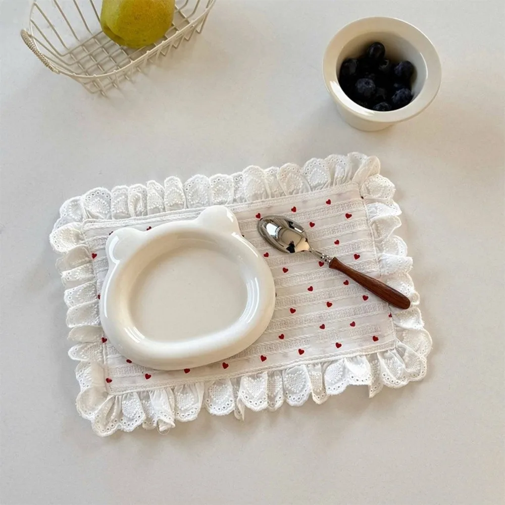 Pot Mats Girly Style Lace Ruffles Placemats Romantic Soft Table Napkins Polyester Square/Round Cups Mat Tea Party