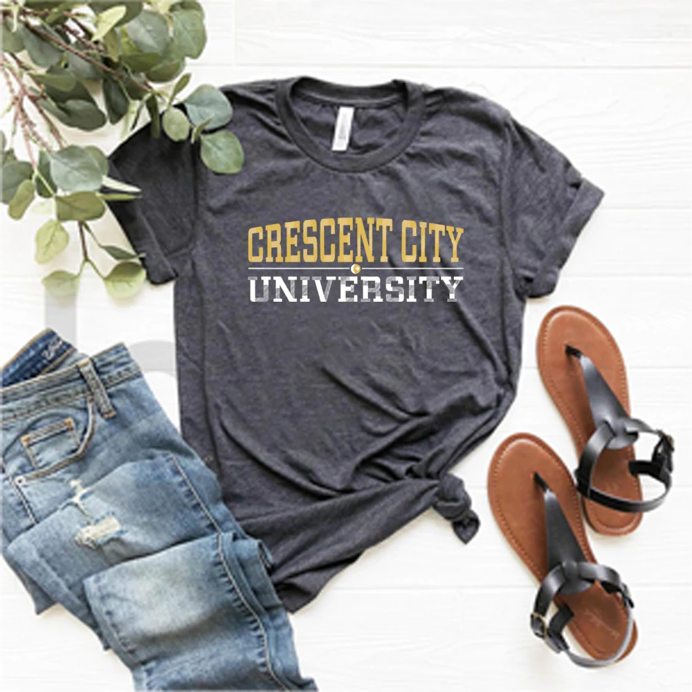 Crescent City University Shirt Harajuku Crescent City Shirts Sarah J Maas Tees Bookish Tops Unisex Short Sleeves Casual Tops