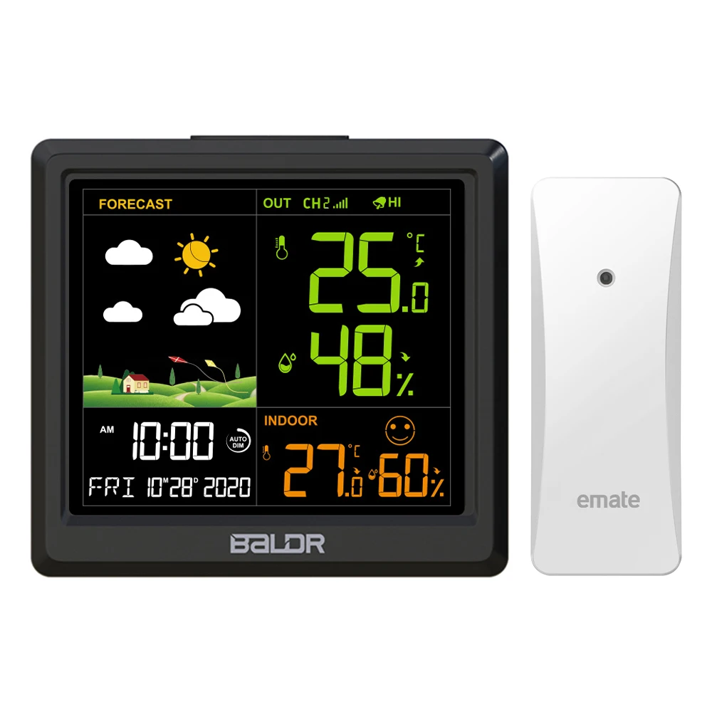 BALDR Color Weather Station Auto DIM Time Digital LCD Display Thermometer Hygrometer Alarm Clock Calendar Weather Forecast -40℃