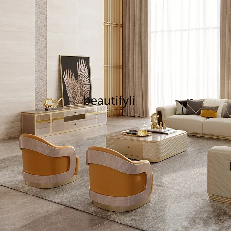 

K185 Light Luxury Modern TV Cabinet and Tea Table Combination High-End Luxury Living Room Audiovisual Cabinet